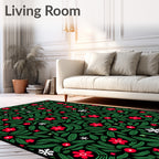 Red Green Floral Whimsical Art Piece Rug