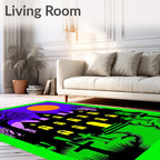 Spooky Mansion Orange Moon Haunted Graphic Rug
