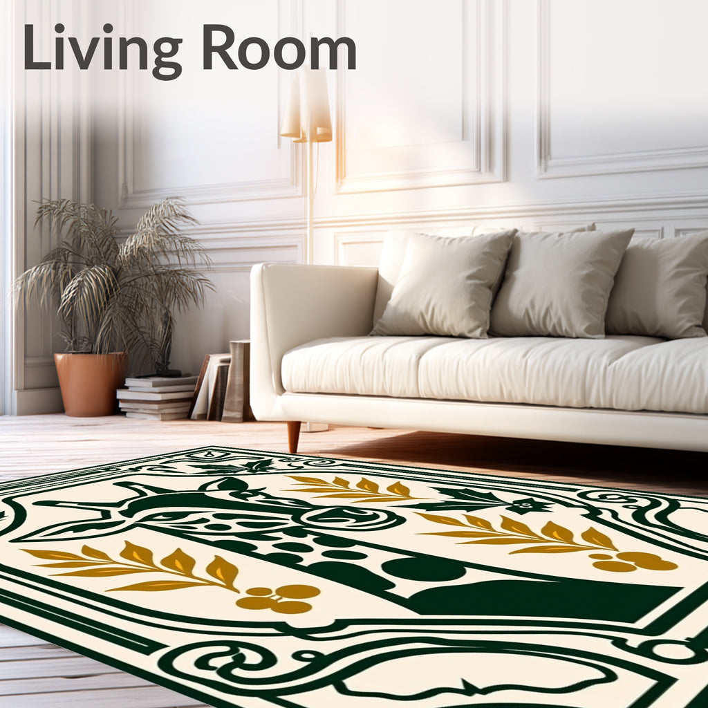 Dark Green Giraffe Botanical Art Nouveau Rug