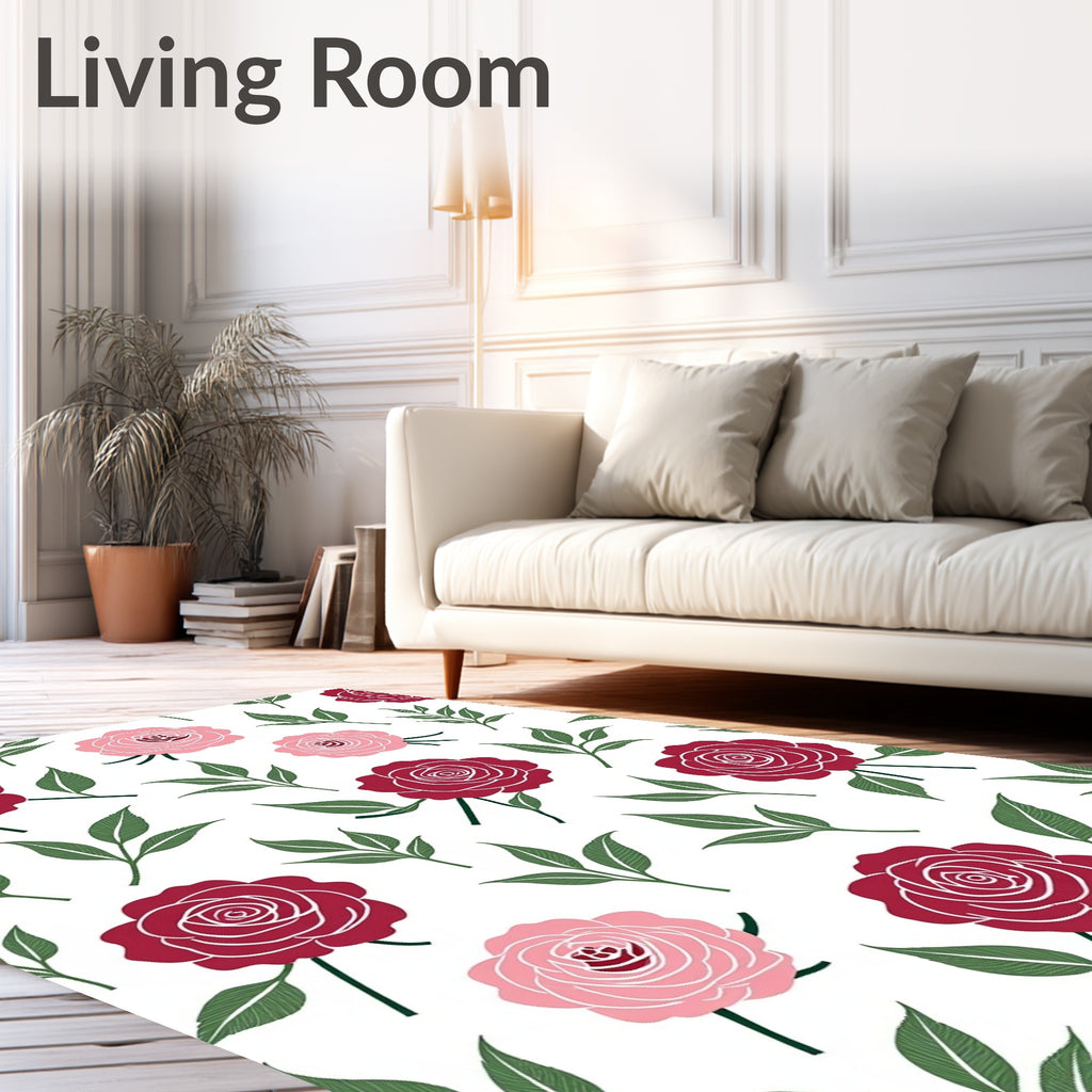 Crimson and Pink Roses Floral Repeat Rug