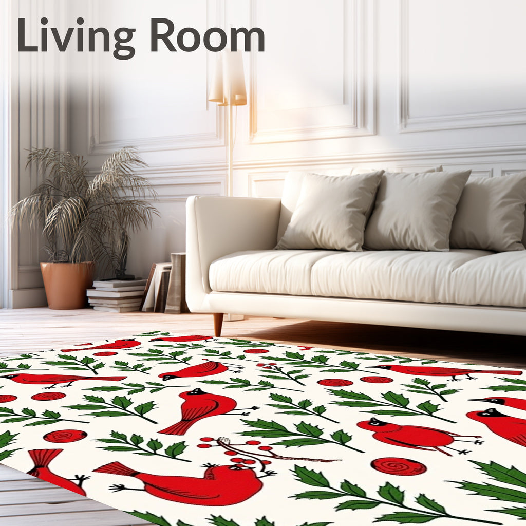 Red Cardinal Green Holly Berry Duo Rug