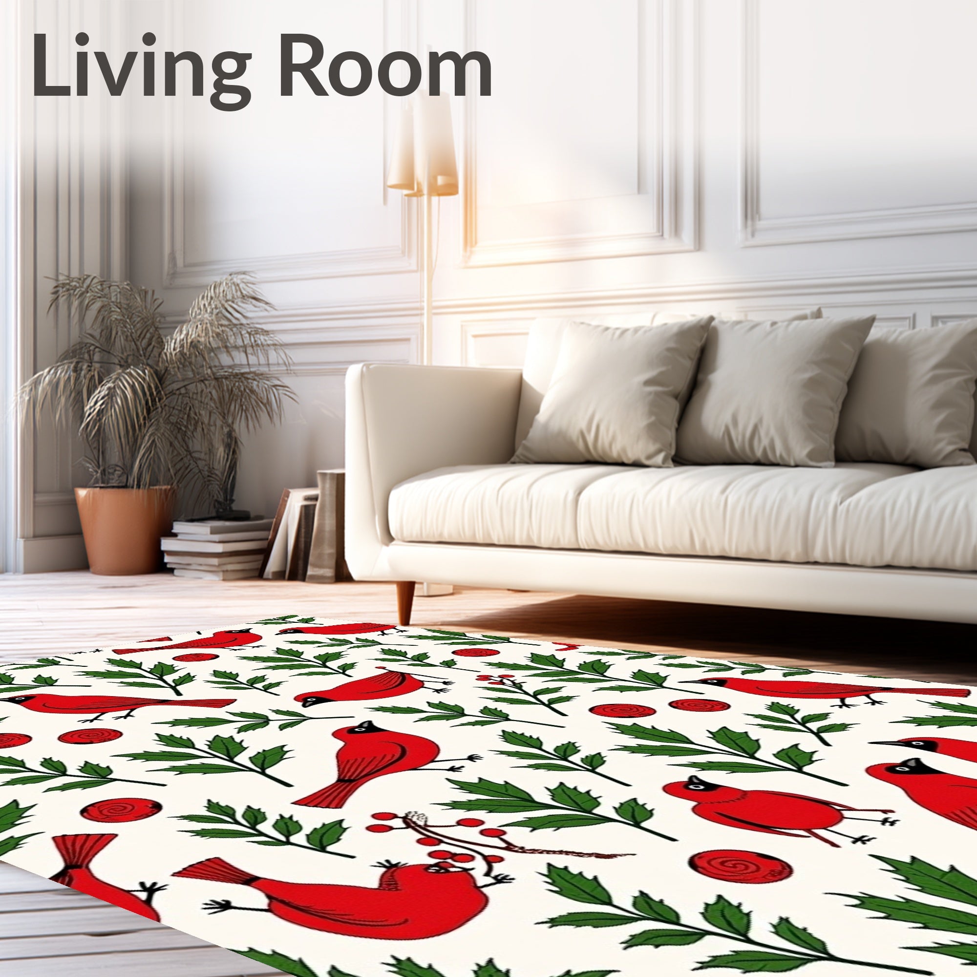 Red Cardinal Green Holly Berry Duo Rug