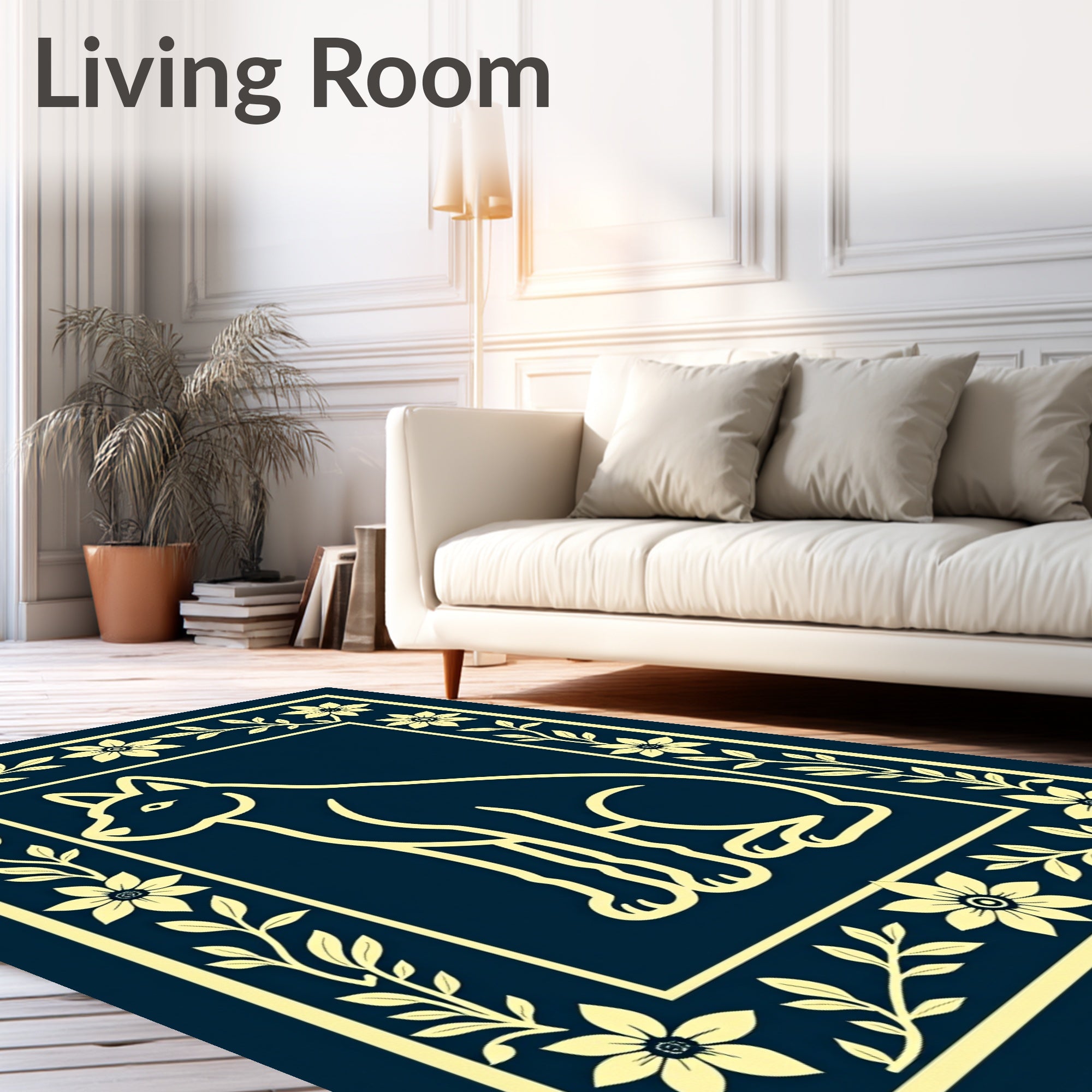 Golden Canine Floral Border Rug