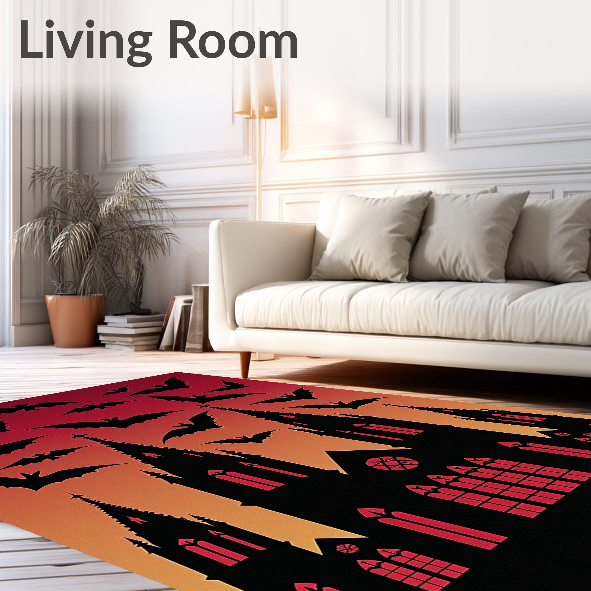 Dark Gothic Castle Bats Silhouette Rug
