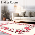 Rose Pink Floral Vine Border Rug