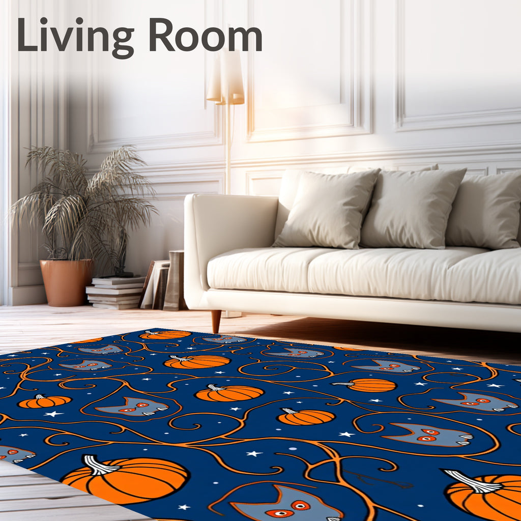 Spooky Orange Pumpkin Owl Swirls Rug