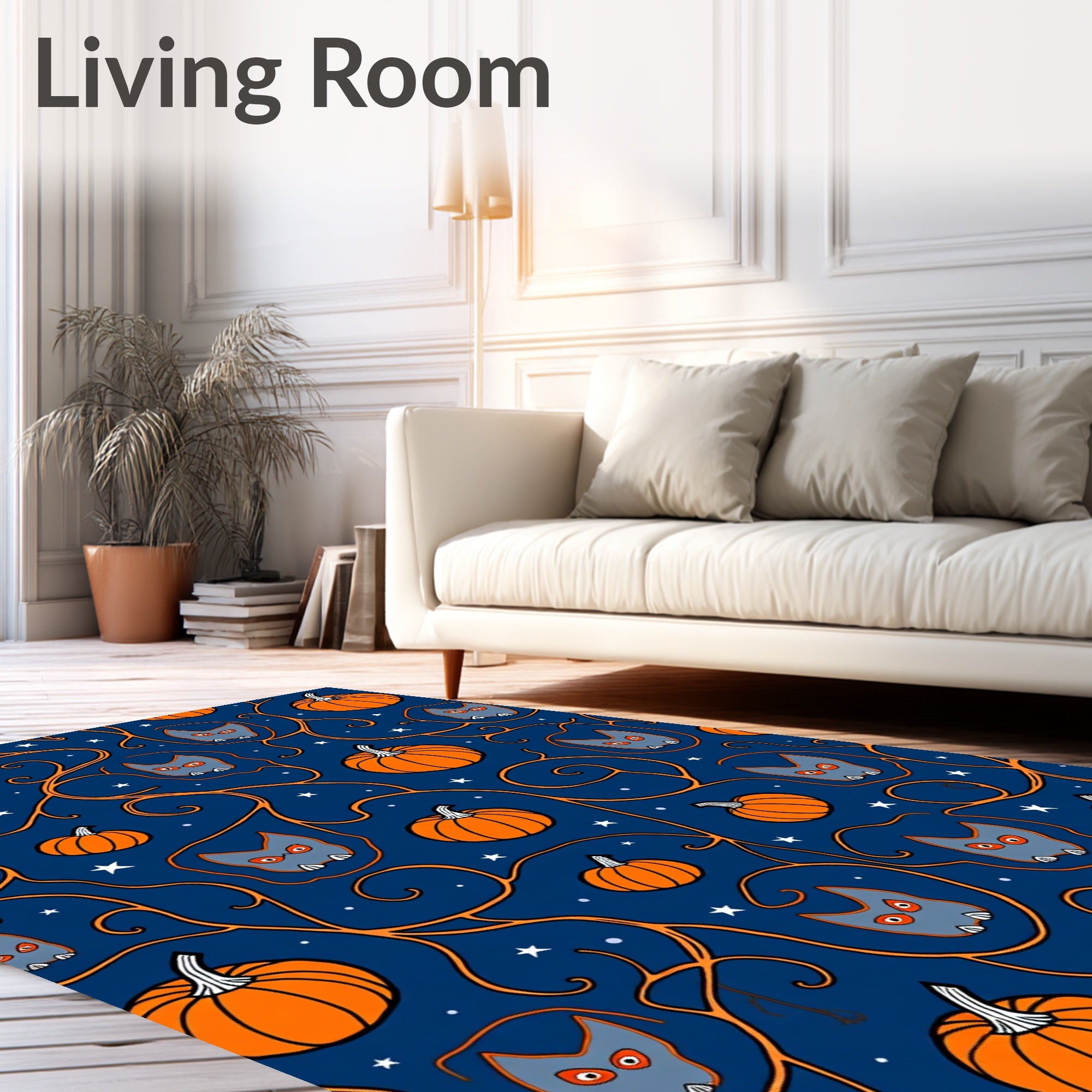 Spooky Orange Pumpkin Owl Swirls Rug