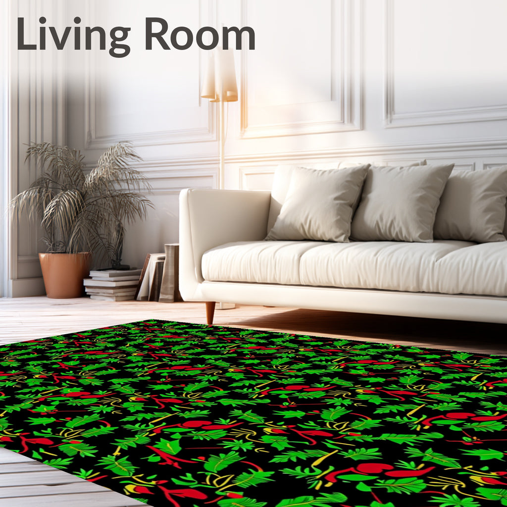 Red Green Tropical Foliage Rug
