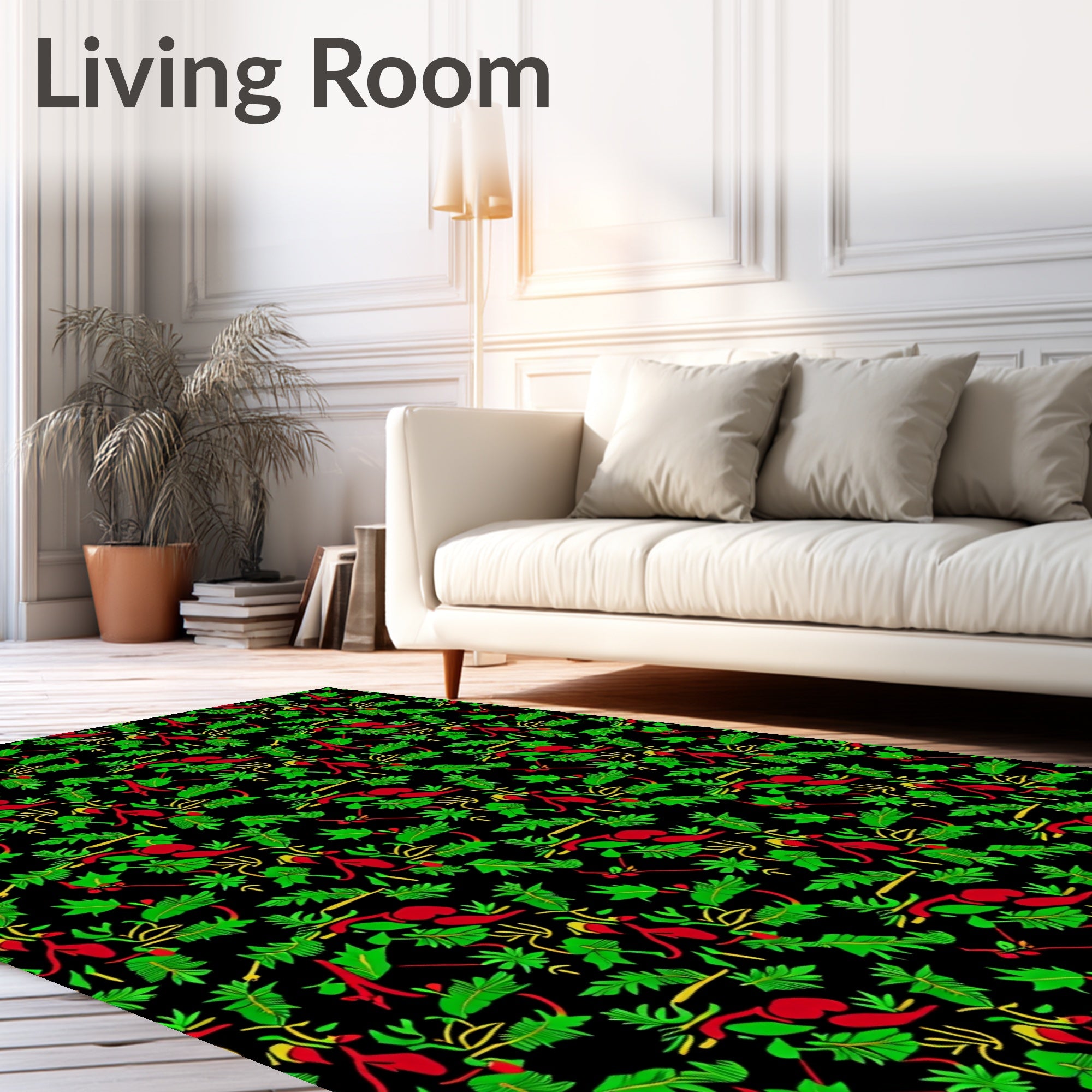 Red Green Tropical Foliage Rug