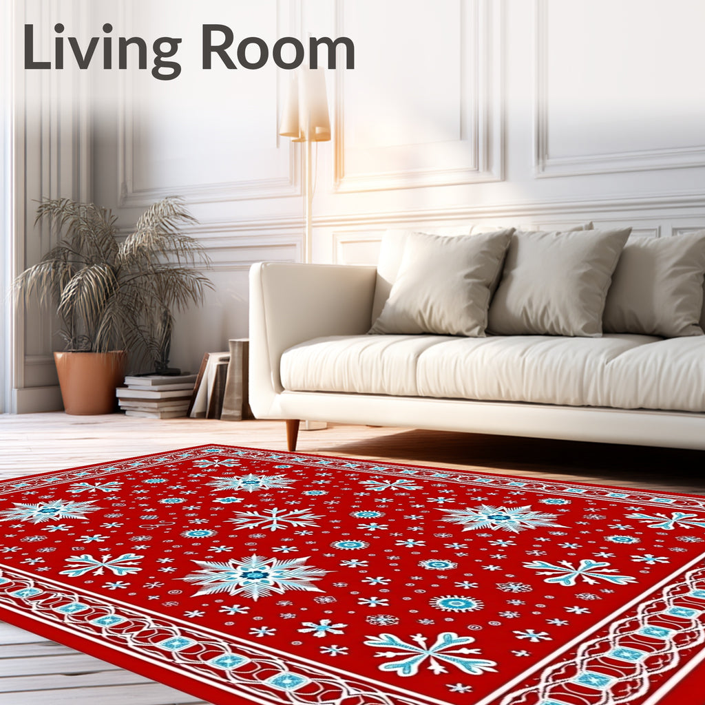 Crimson Snowflake Winter Wonderland Rug