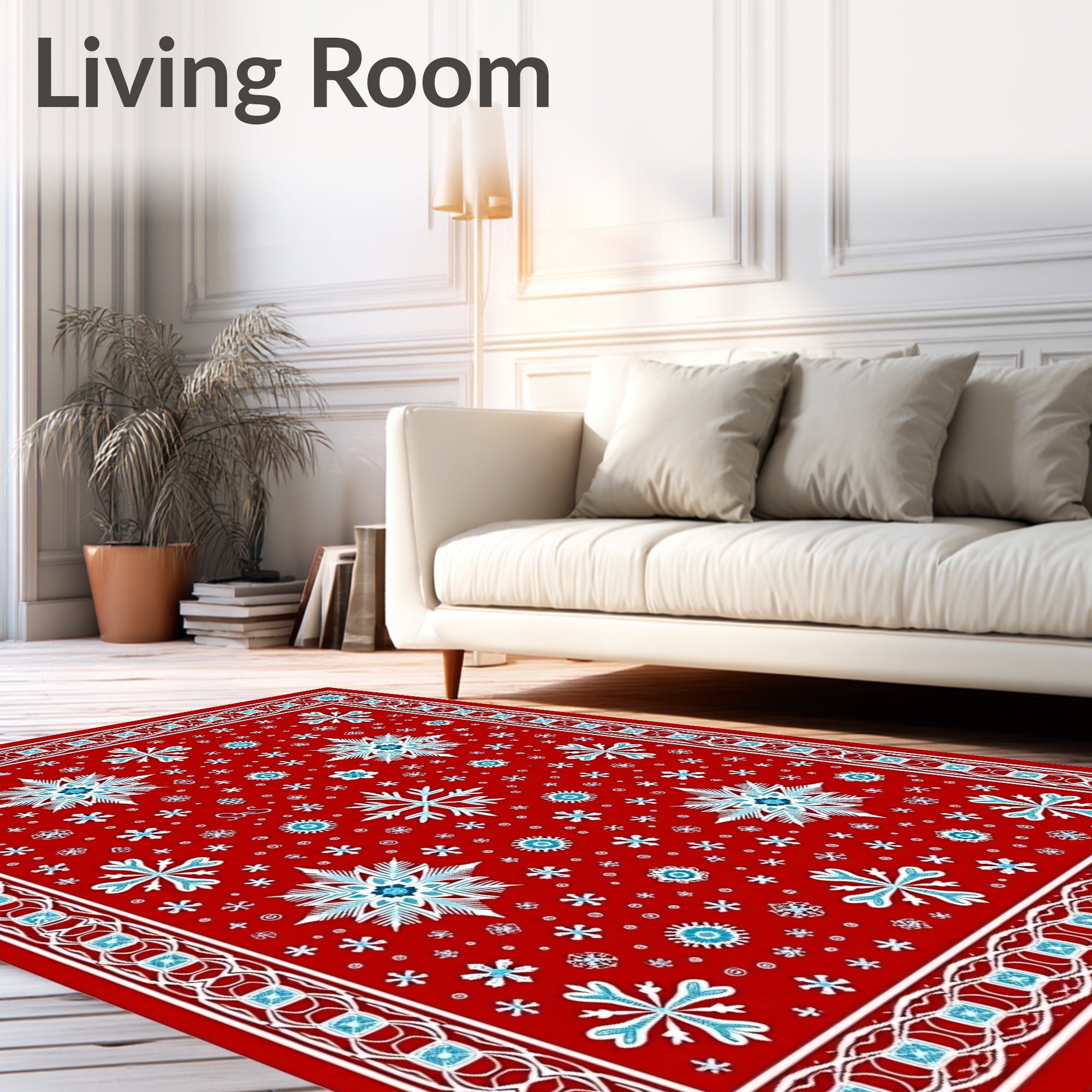 Crimson Snowflake Winter Wonderland Rug