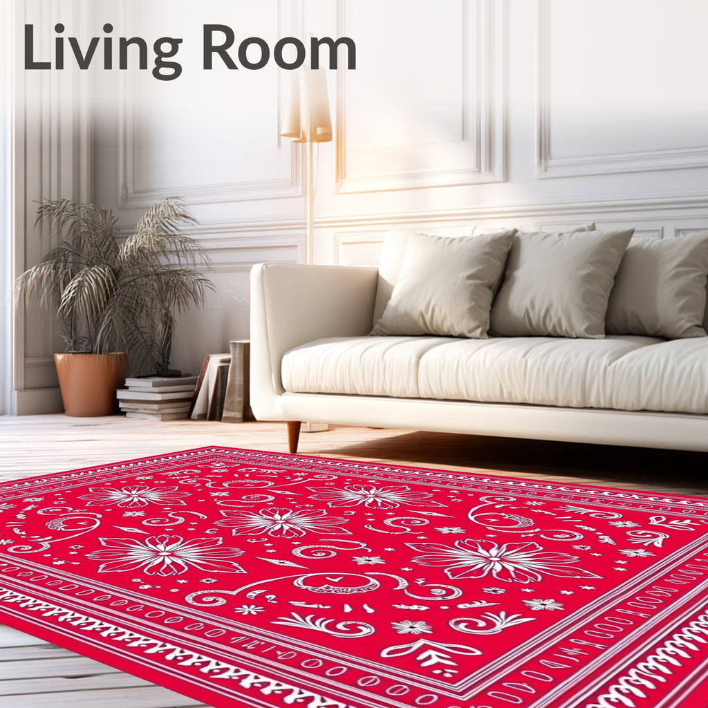 Crimson White Floral Paisley Bandana Rug