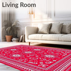 Crimson White Floral Paisley Bandana Rug
