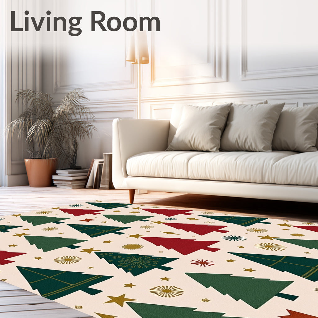 Festive Forest Trees Gold Star Rug