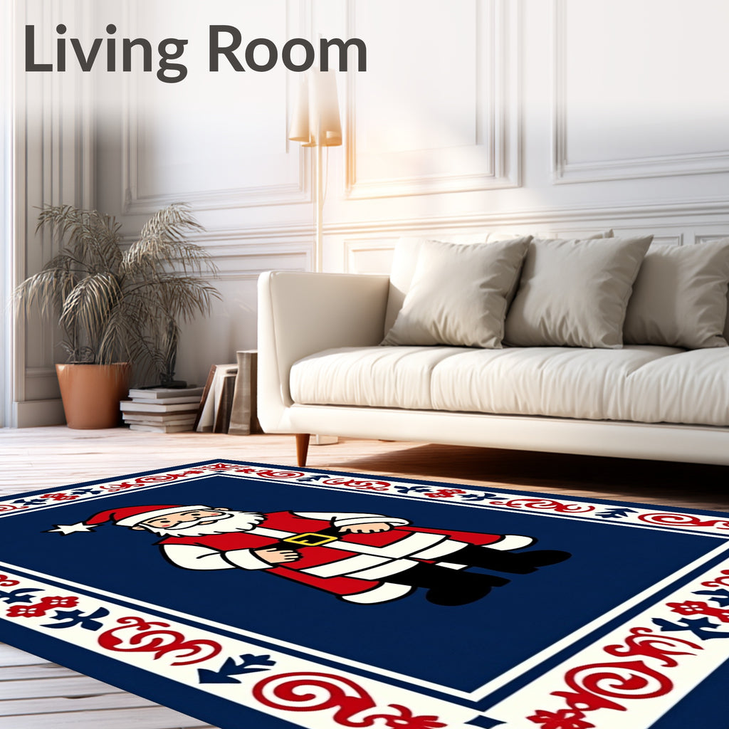 Christmas Santa Claus Red Blue Border Rug