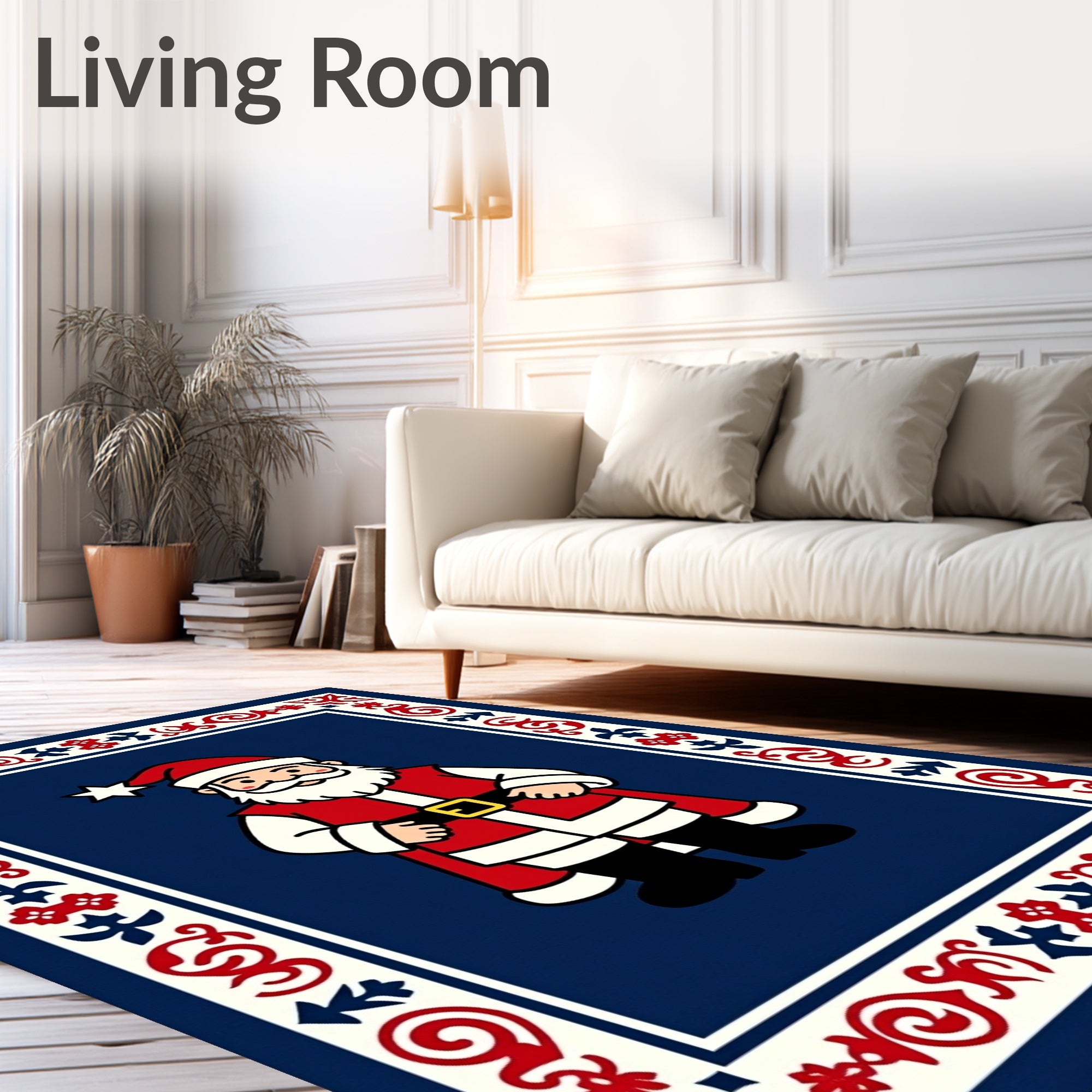 Christmas Santa Claus Red Blue Border Rug