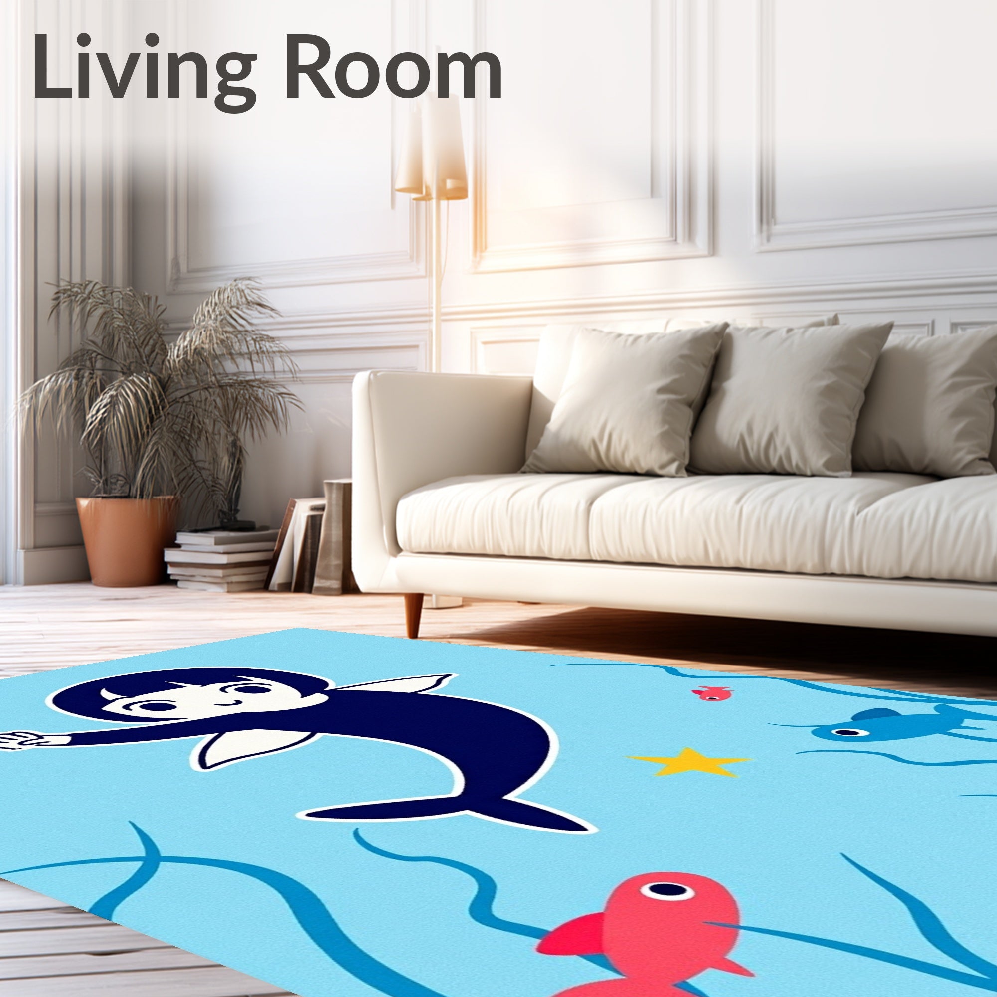 Underwater Mermaid With Whimsical Fish Rug