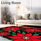 Bold Red Floral Poinsettia Swirl Rug