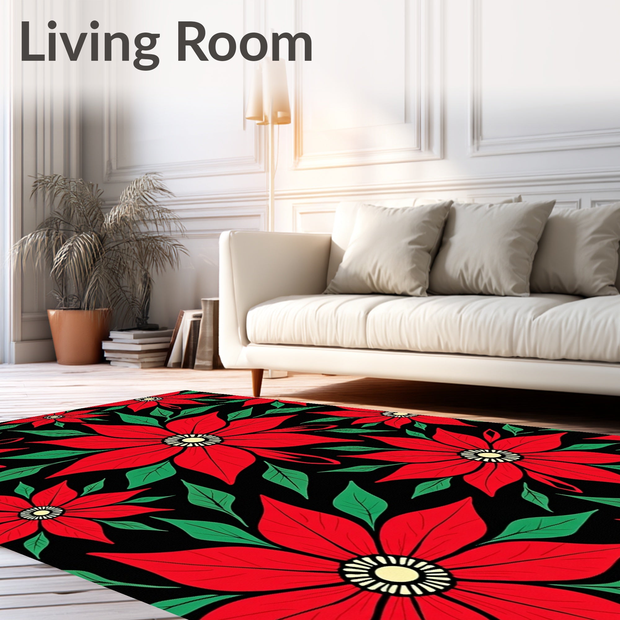 Bold Red Floral Poinsettia Swirl Rug