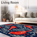Red Birds With Creamy Branches Navy Rug