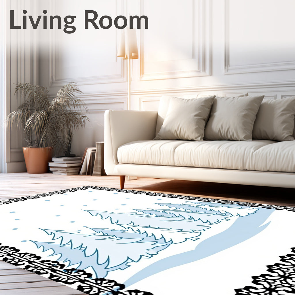 Winter Snowfall Pine Forest Scene Rug