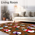 Charming Penguin Snowfall Brown Holiday Rug