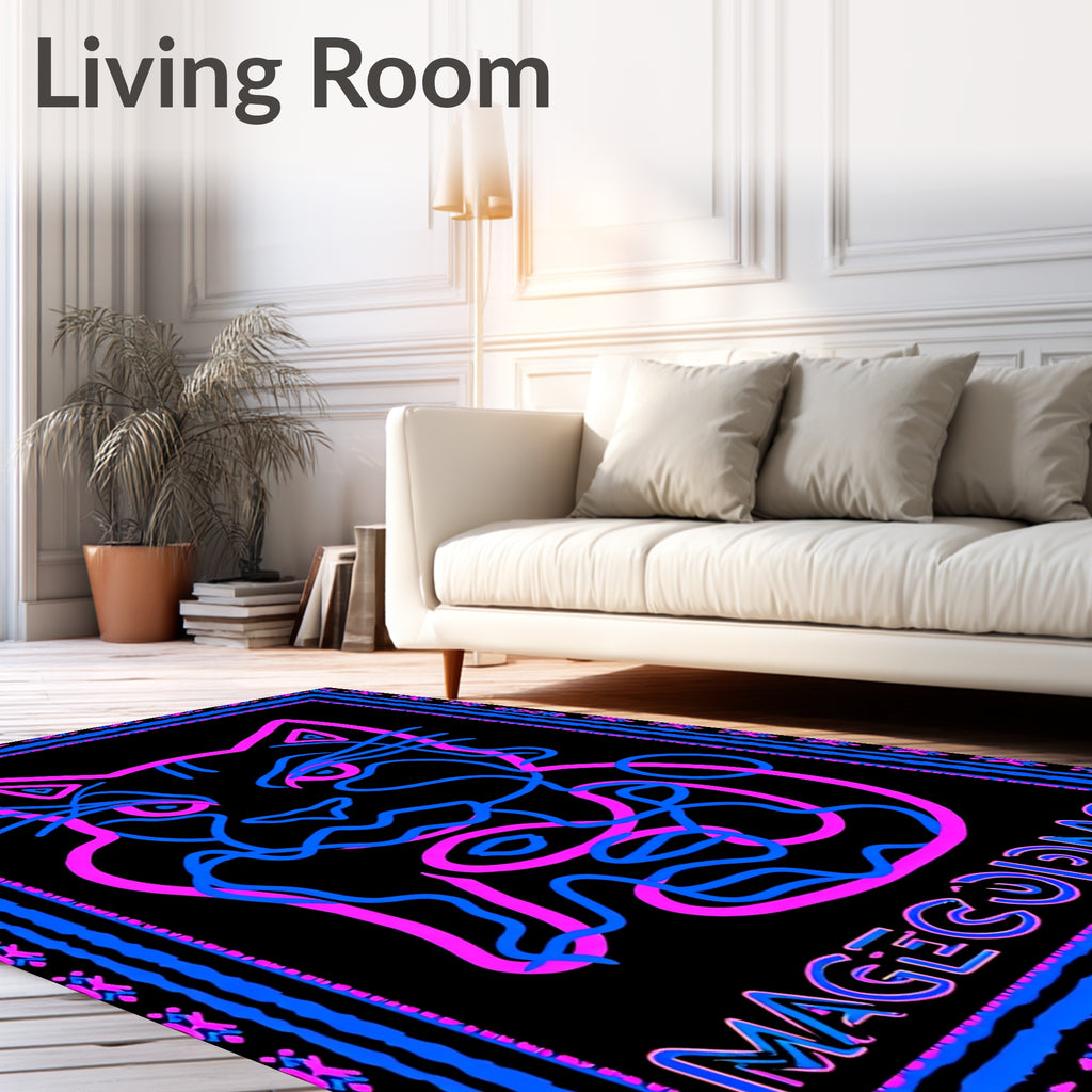 Neon Pink Blue Feline Abstract Border Rug