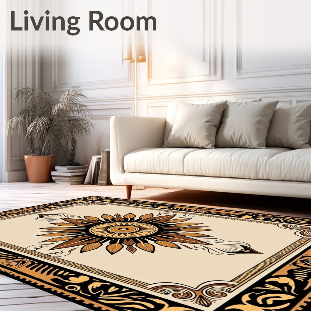 Classic Gold and Black Sunburst Medallion Rug