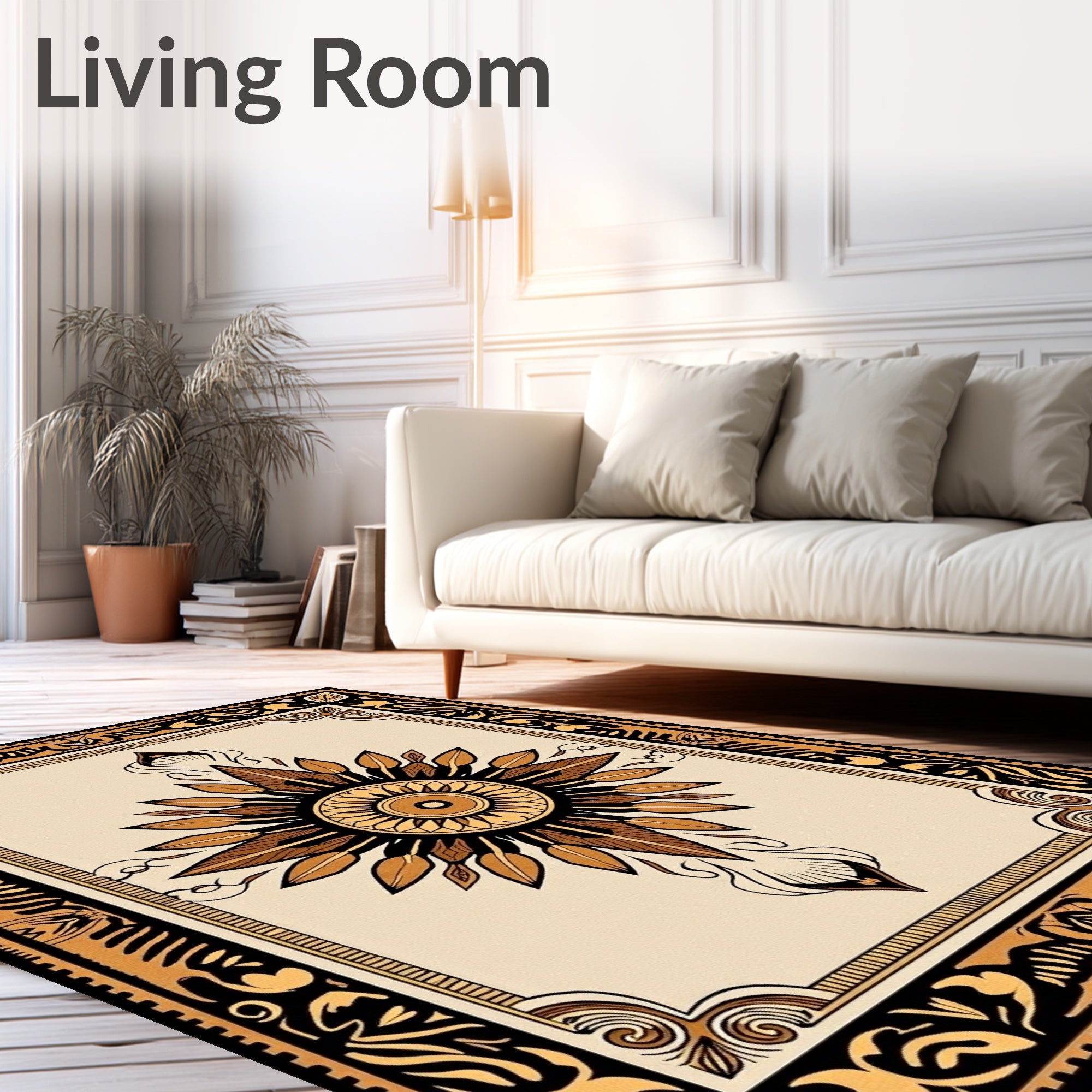 Classic Gold and Black Sunburst Medallion Rug