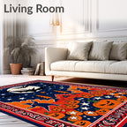 Spooky Night Halloween Bat Pumpkin Border Rug
