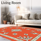 Vibrant Orange Floral Medallion Border Rug