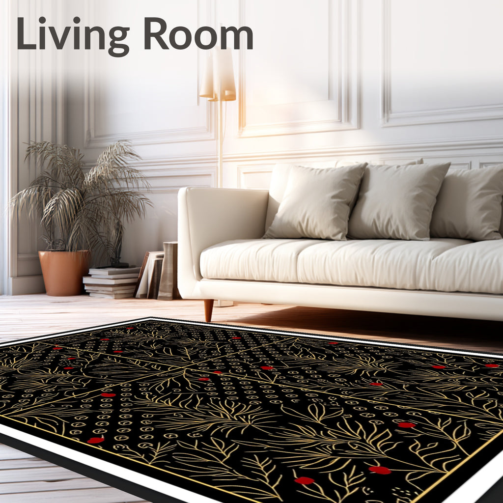 Black and Gold Berry Foliage Rug
