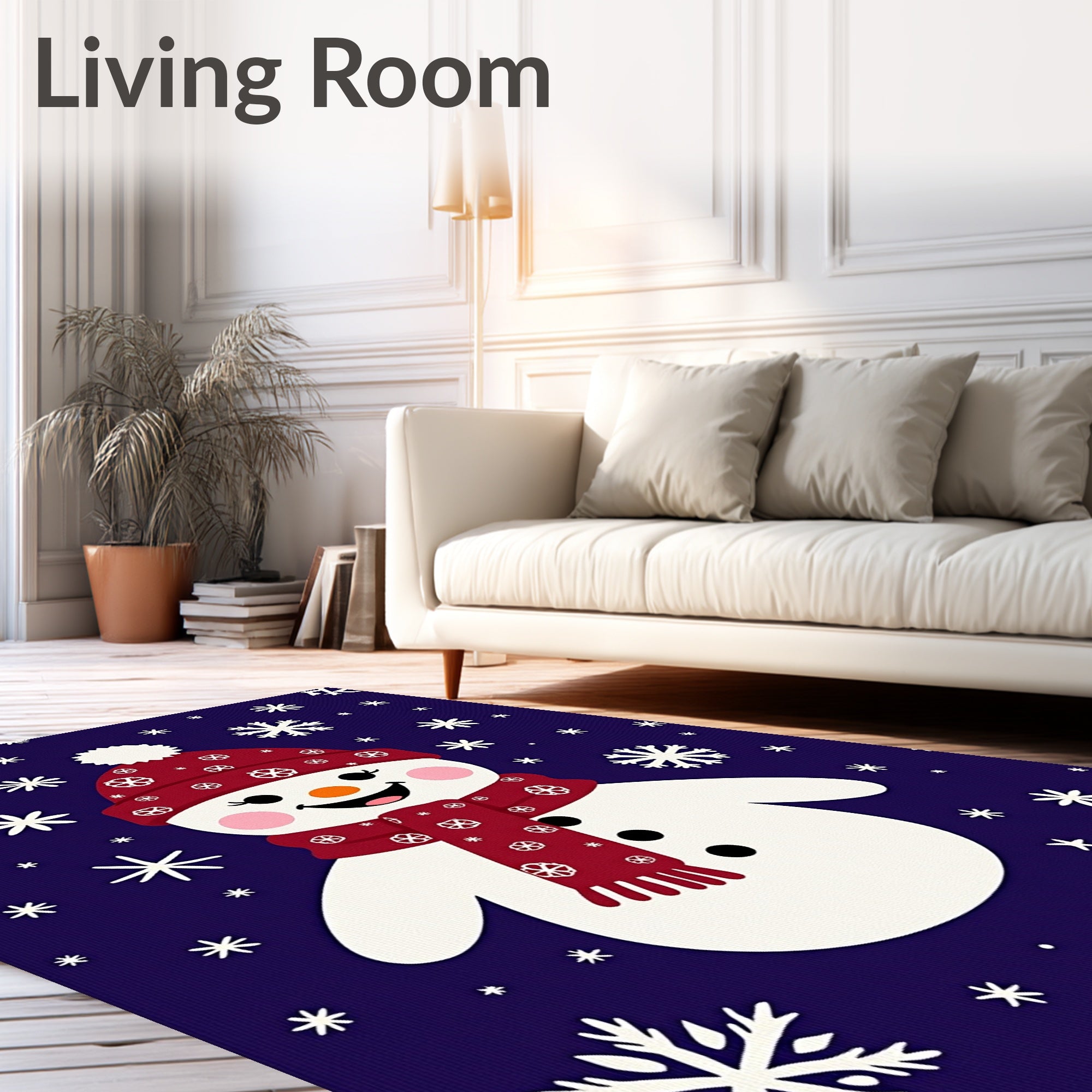Merry Snowman Snowflake Red Scarf Rug