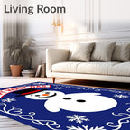 Charming Blue Snowman Snowflake Border Rug
