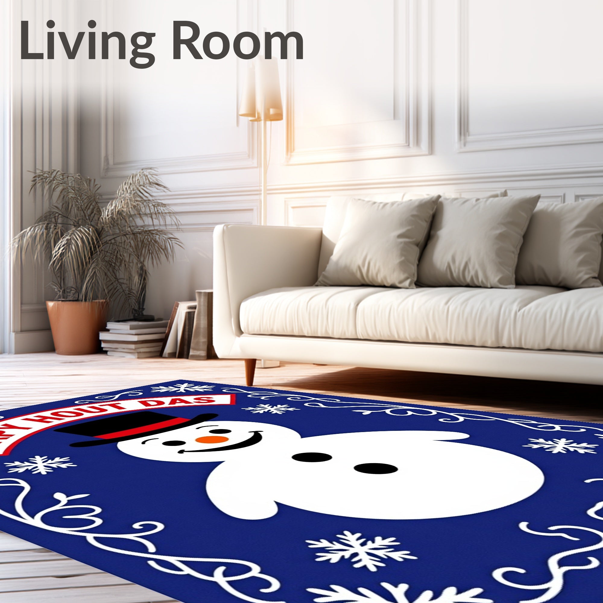 Charming Blue Snowman Snowflake Border Rug