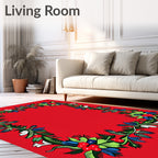 Crimson Red Botanical Wreath Rug
