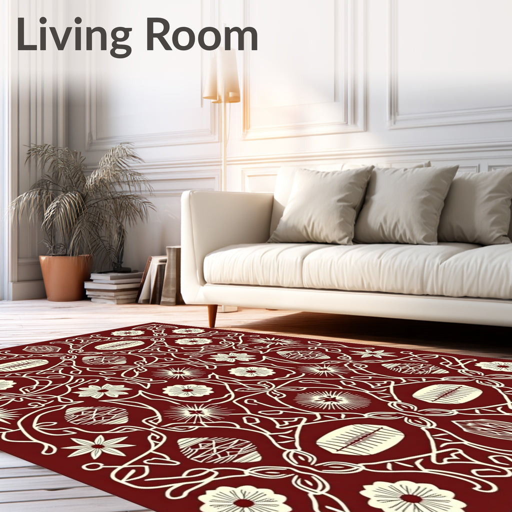 Crimson Floral Medallion Vine Rug