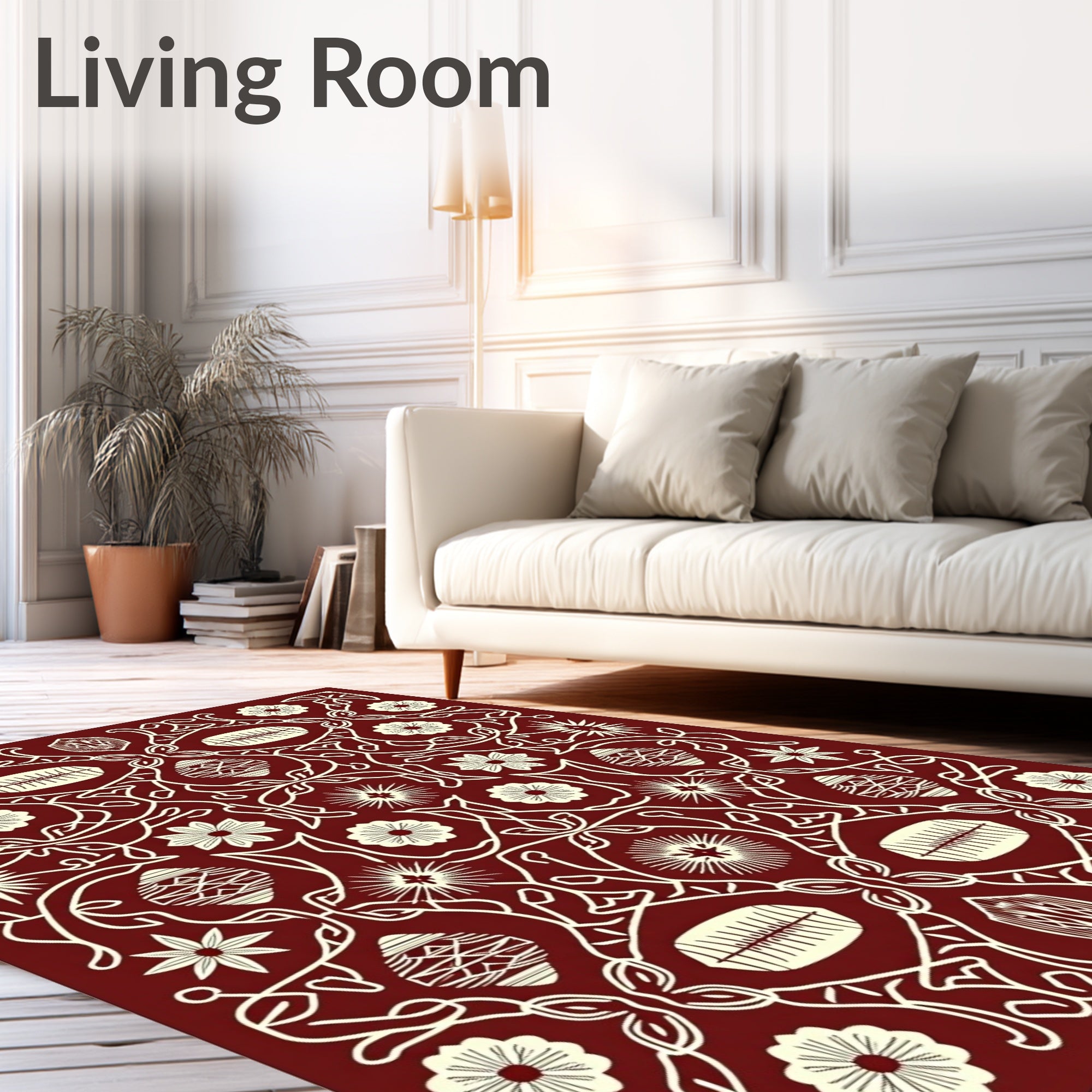 Crimson Floral Medallion Vine Rug