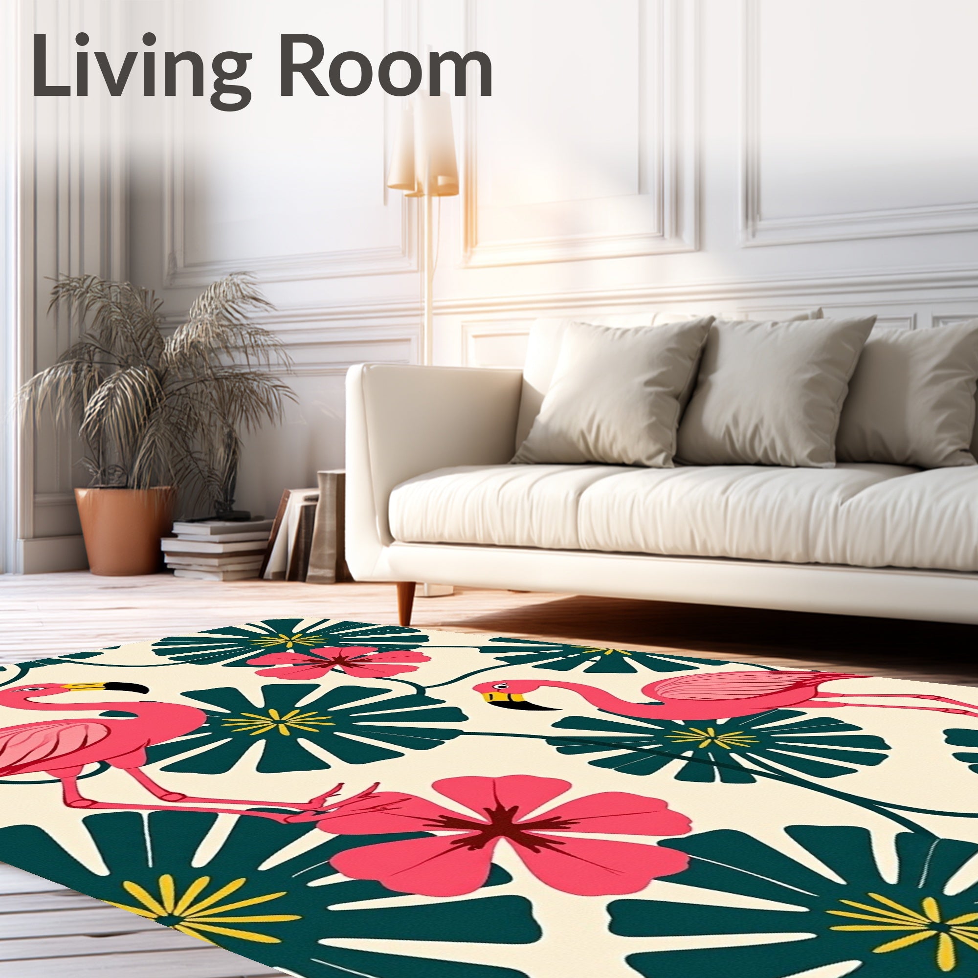 Pink Flamingo Tropical Floral Blossom Rug