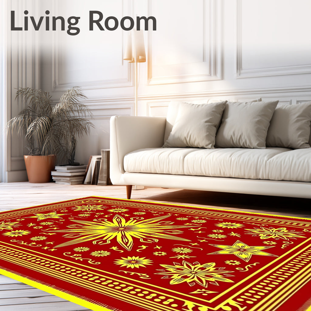 Crimson and Gold Floral Starburst Rug