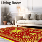 Crimson and Gold Floral Starburst Rug