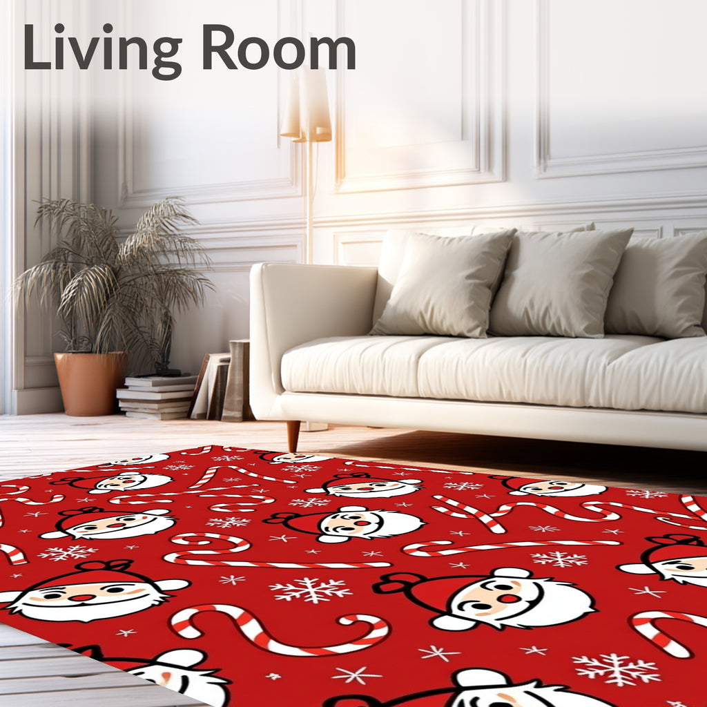 Whimsical Santa Candy Cane Snowflakes Rug