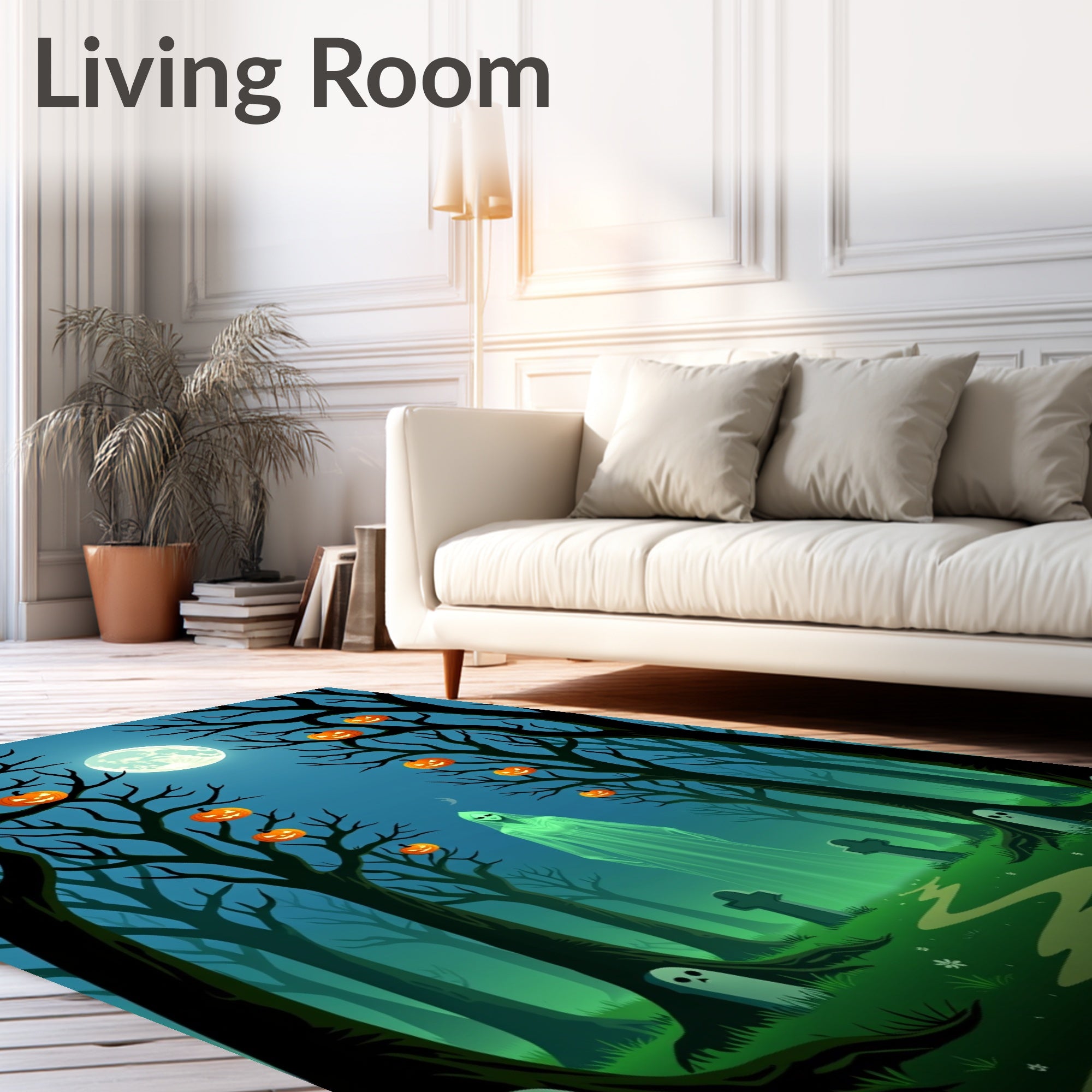 Spooky Ghostly Halloween Forest Moonlit Scene Rug