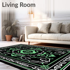 Ornate Mint Green Black Medallion Rug