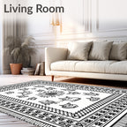 Whimsical Cat Cartoon Sunburst Border Rug