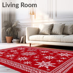 Crimson Snowflake Scatter Border Rug