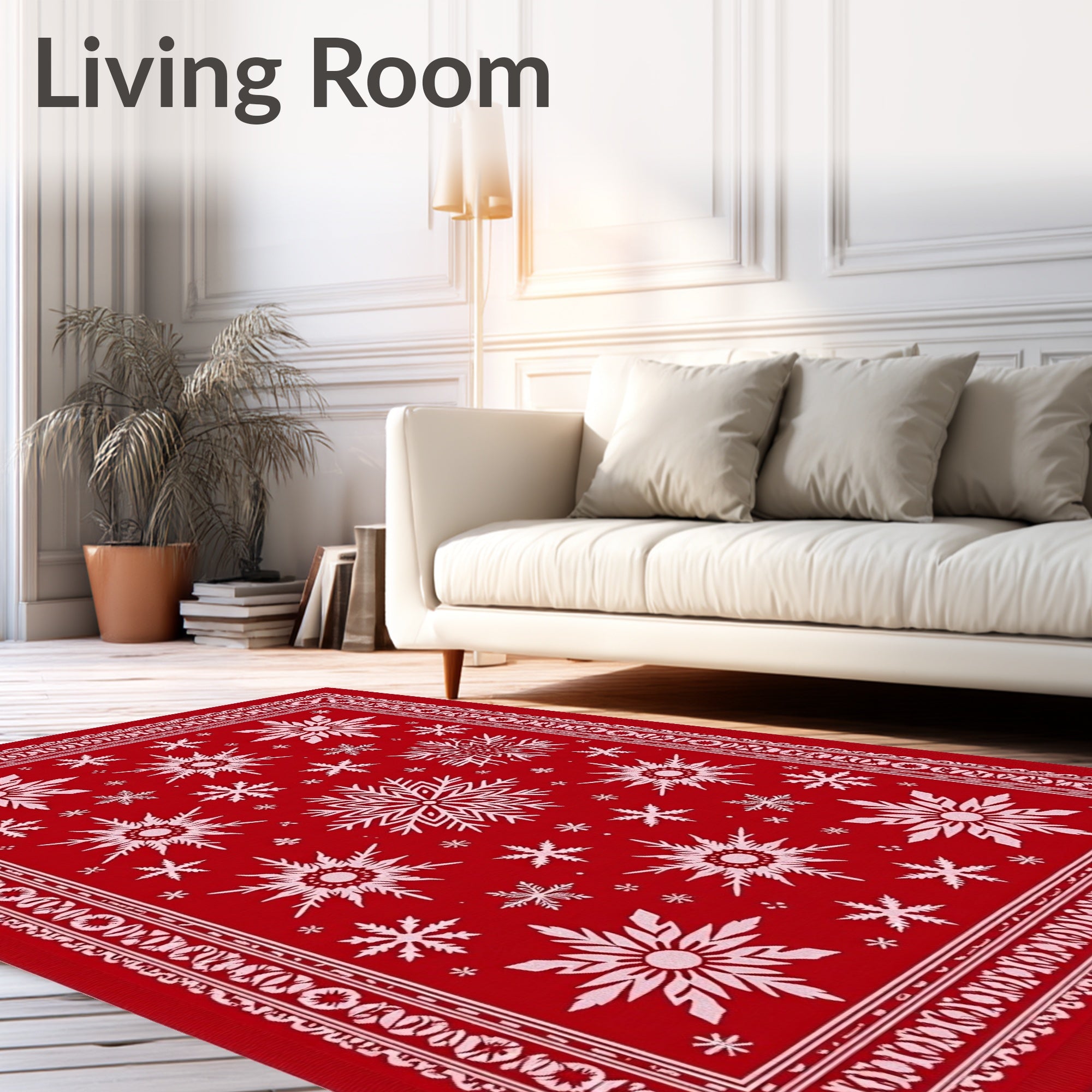 Crimson Snowflake Scatter Border Rug