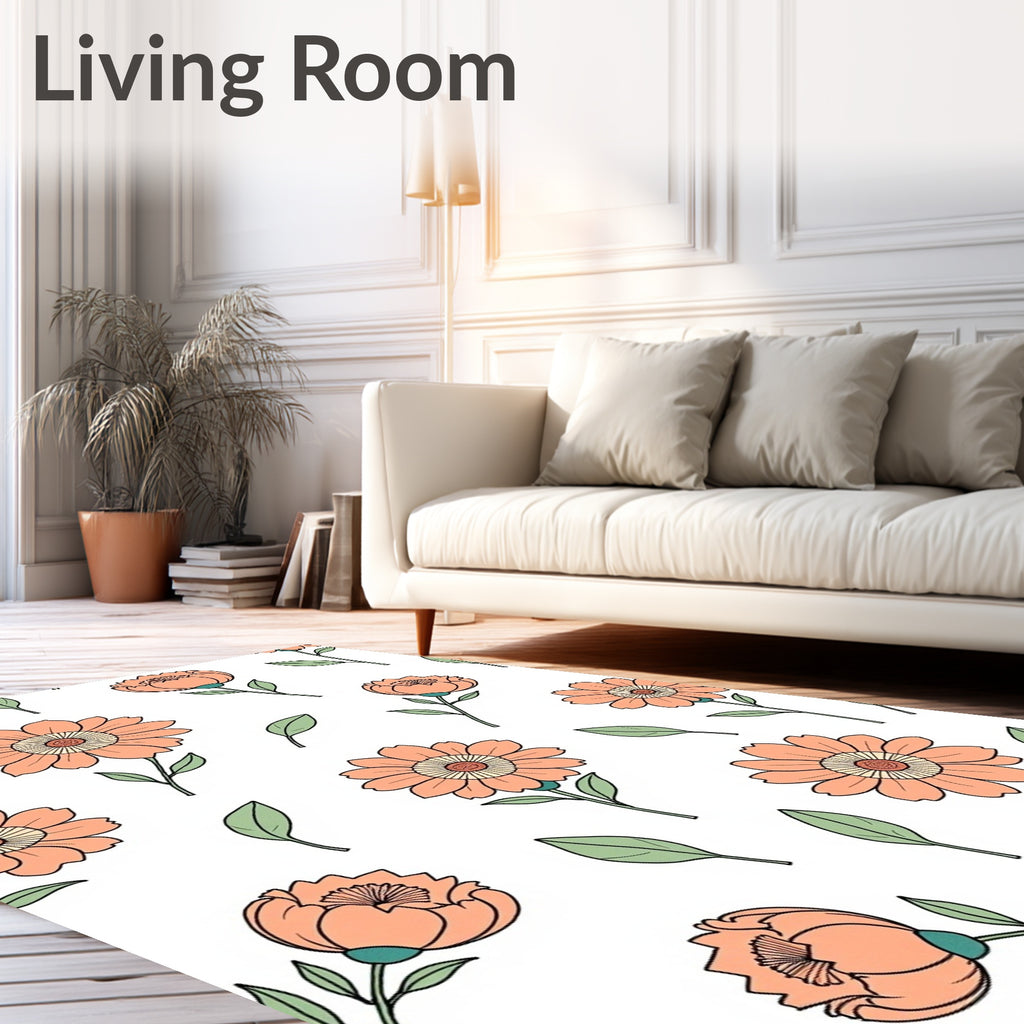 Whimsical Peach Floral Garden Rug