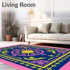 Vibrant Pink Blue Yellow Floral Medallion Rug