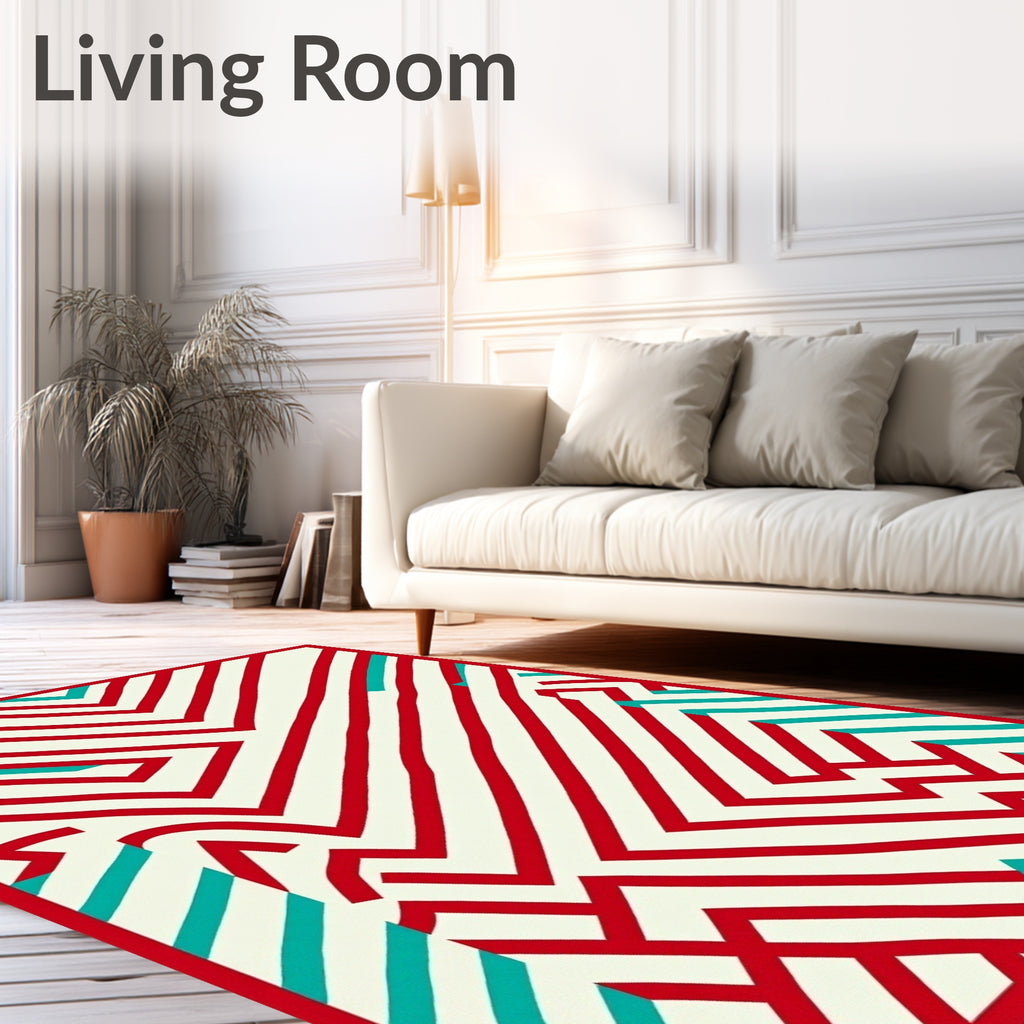 Crimson Aqua Labyrinth Lines Rug